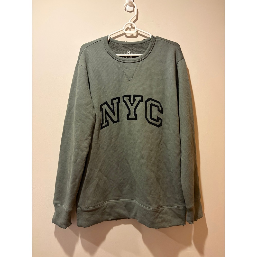 Chaser NYC Green Distressed Pullover Sweatshirt Large Olive Green Streetwear